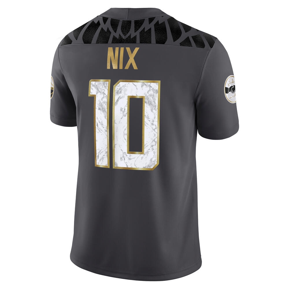 Classic Oregon O, Nike, Grey, Jerseys, Polyester, Men, Football, Game Day, #10, Bo Nix, Handshake, Mens Agitat Molem, 948149
